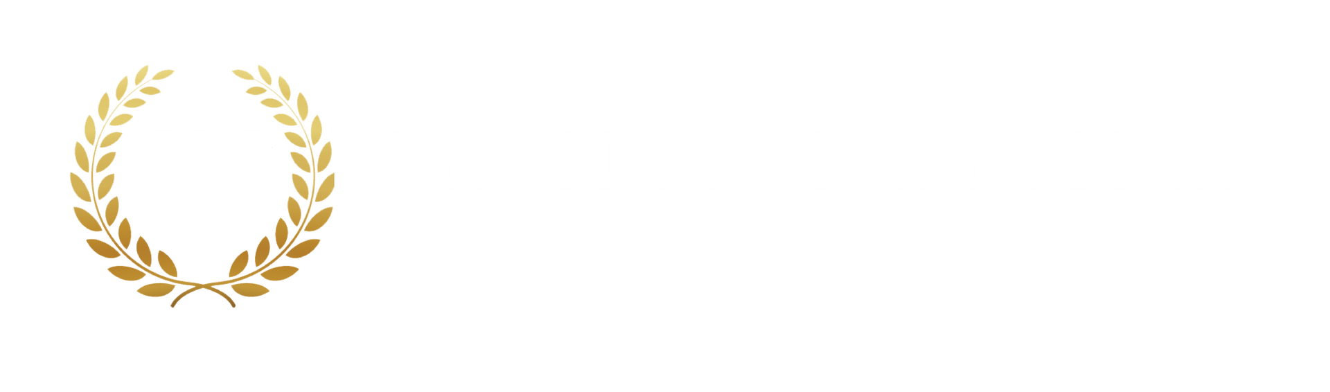 A gold laurel wreath on a white background.