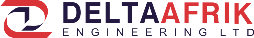 The deltaafrik engineering ltd logo is red , white and blue