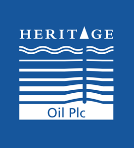 A blue and white logo for heritage oil plc