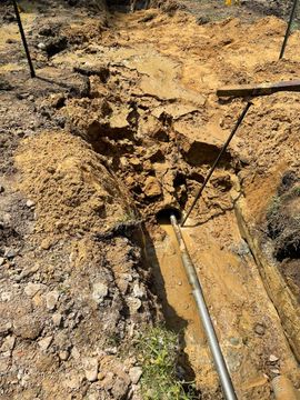 A person is digging a hole in the dirt with a shovel.