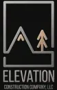 Logo of Elevation Construction Company: silver outline of mountain and tree within a square, black background, text below.