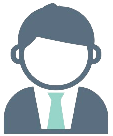 Man icon in a blue suit and tie, with white shirt and no face.