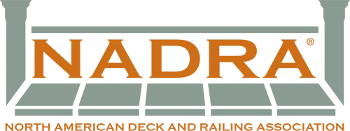 NADRA logo: Orange letters over deck with gray railings. Association name at bottom.