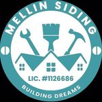 Mellin Siding logo with teal roof, tools, and &ldquo;Building Dreams&rdquo; text