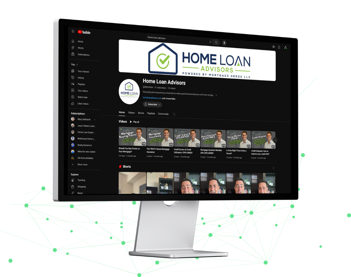 A computer monitor with a home loan youtube channel on it.