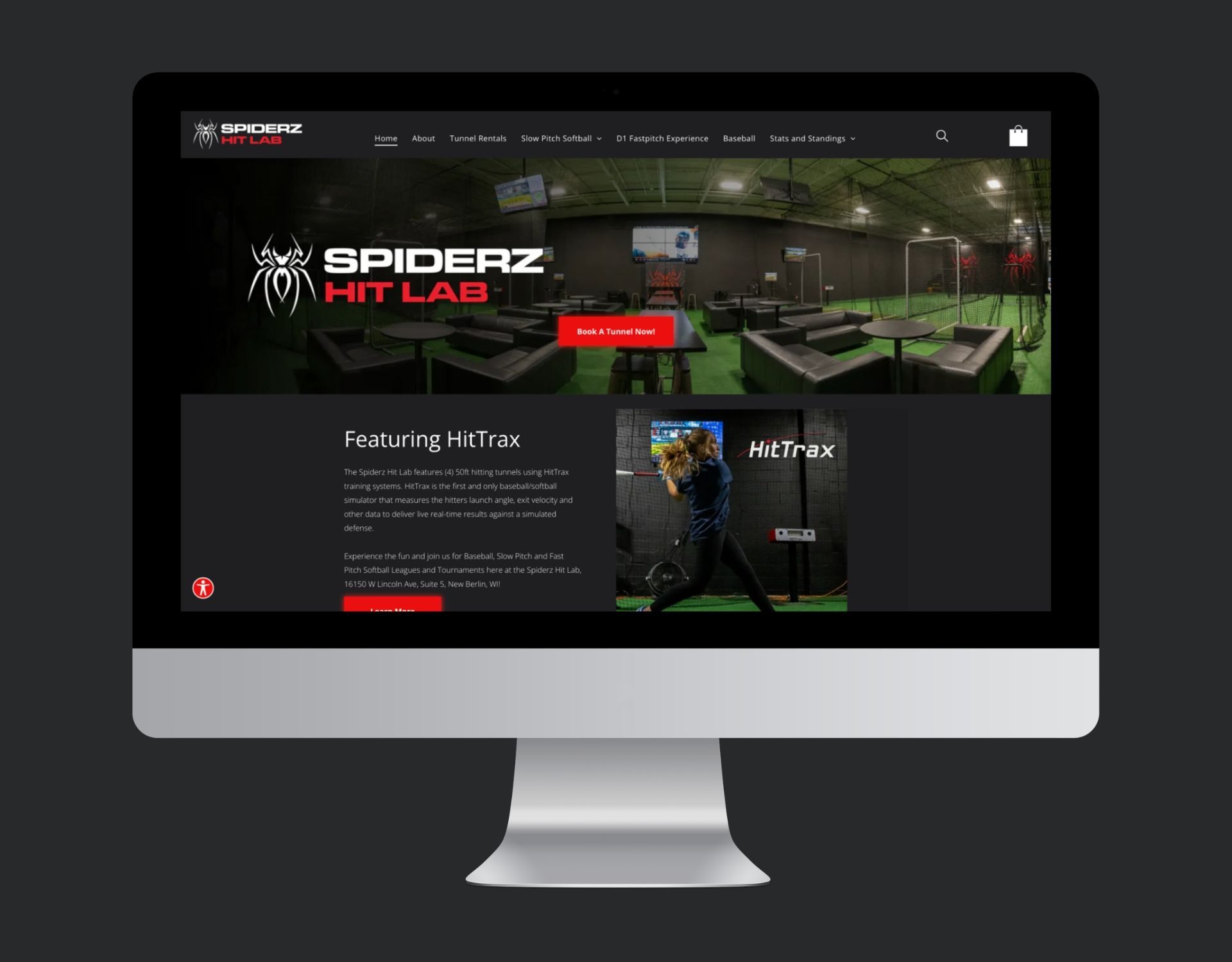 A computer monitor displaying the spiderz hit lab website