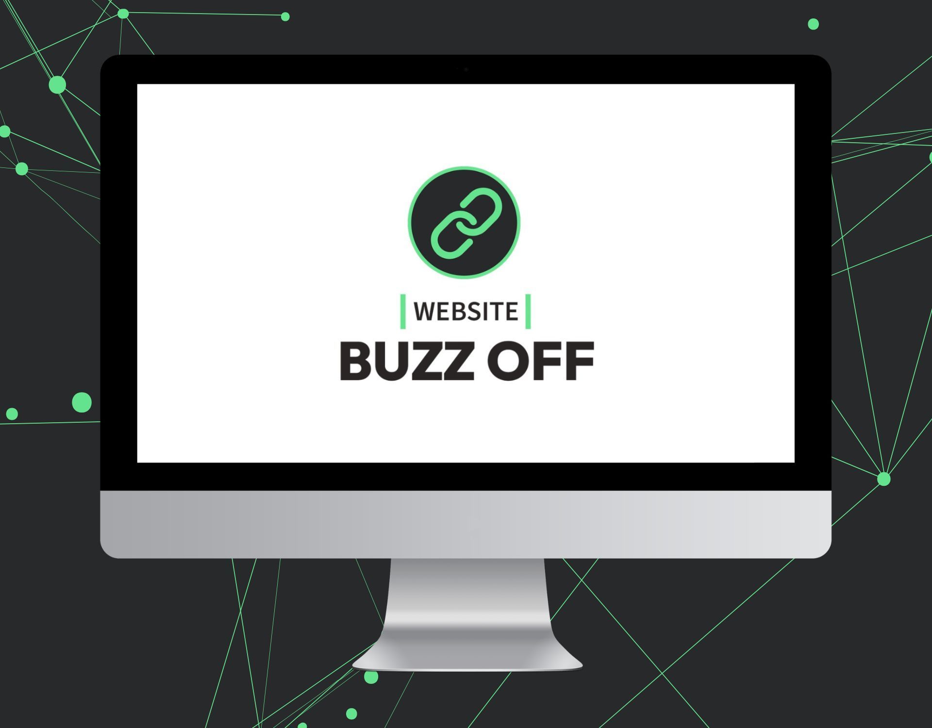 A computer monitor with the words website buzz off on it