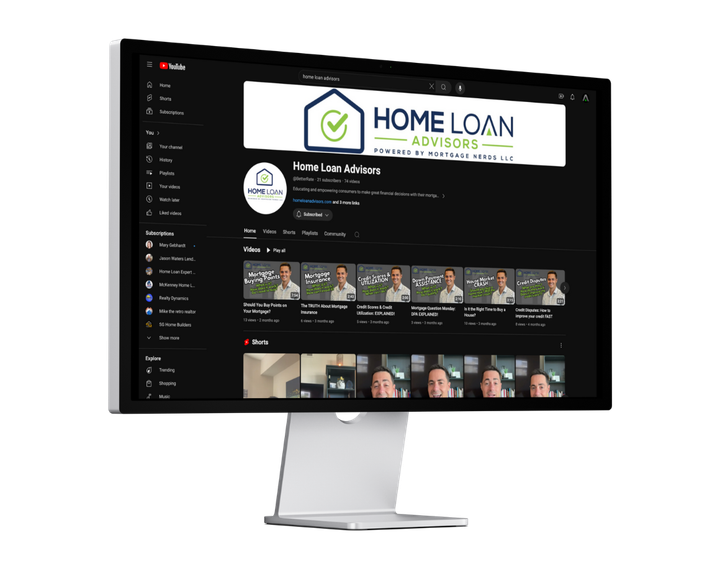 A computer monitor with a home loan advertisement on the screen.