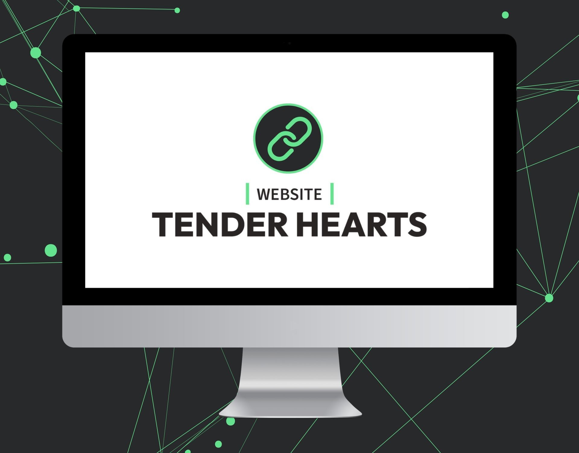 A computer monitor with a website tender hearts logo on it