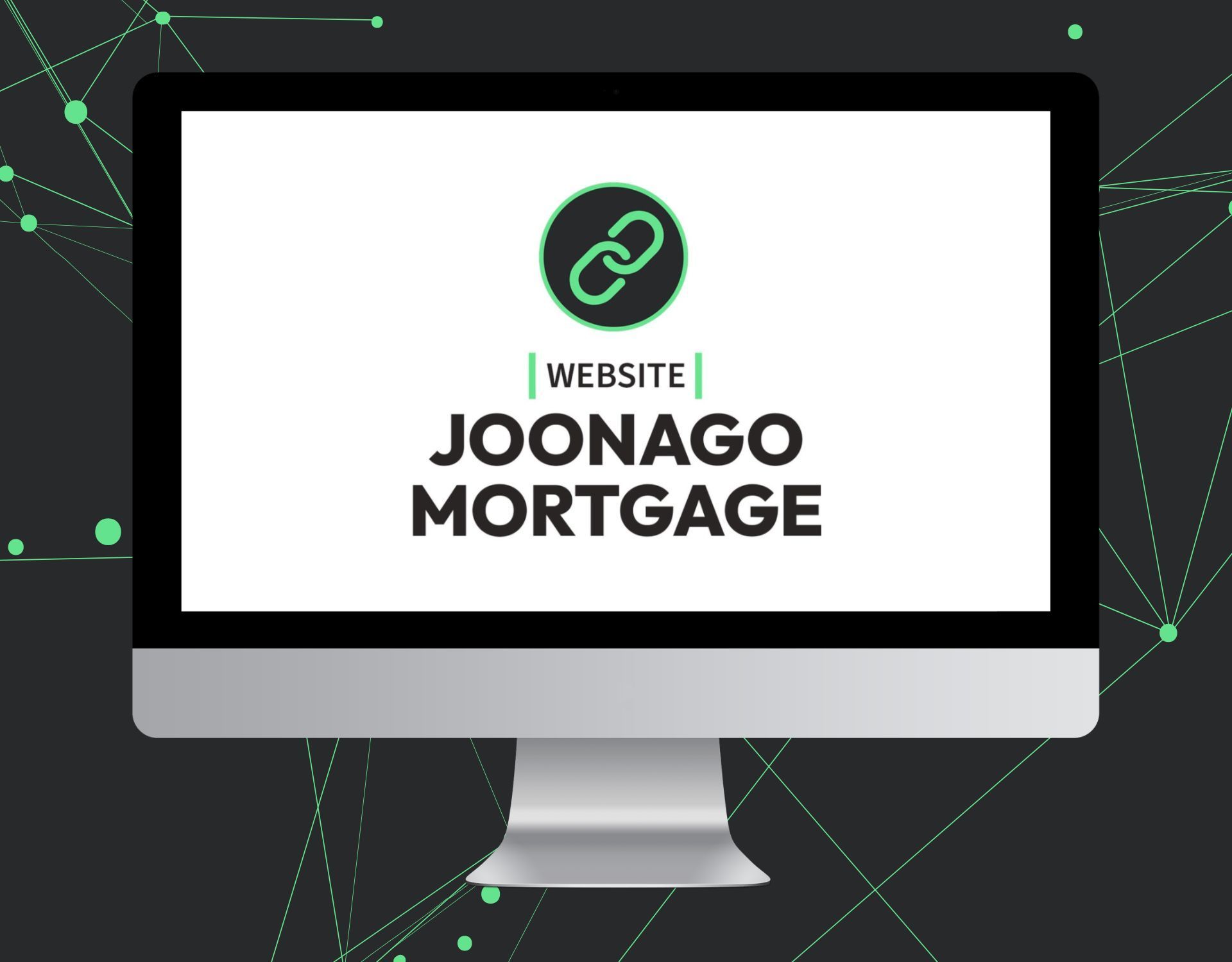 A computer monitor with a website for joonago mortgage on it.