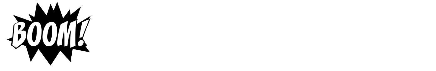 A black and white image of a boom sign on a white background