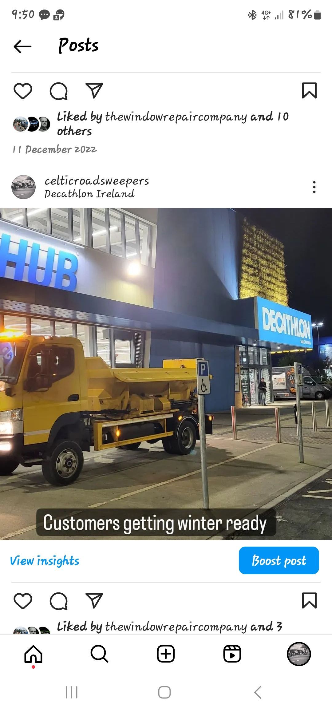 A yellow truck is parked in front of a decathlon store.