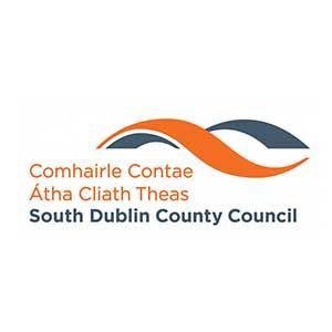 The logo for the south dublin county council is orange and blue.
