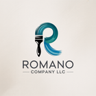 A logo for romano company llc with a paint brush in the shape of the letter r