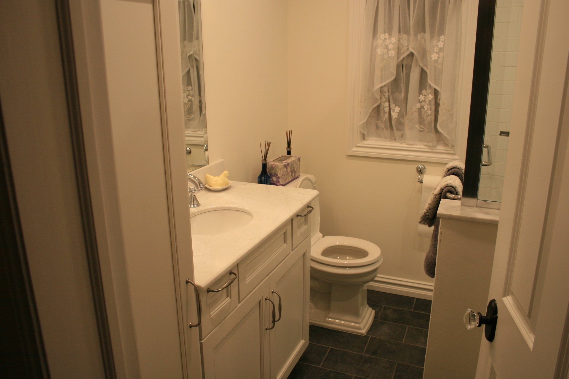 small square white bathroom