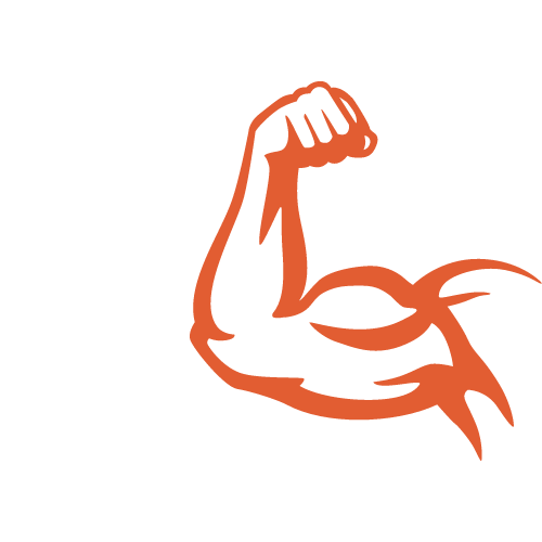 An orange silhouette of a muscular arm