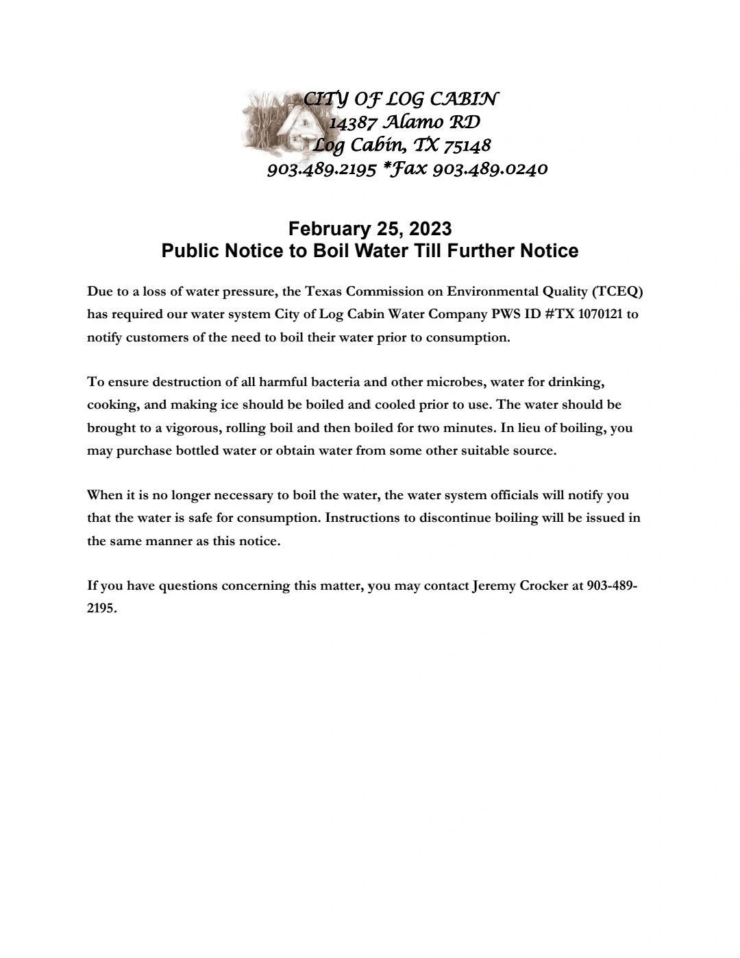 It is a public notice to boil water till further notice.