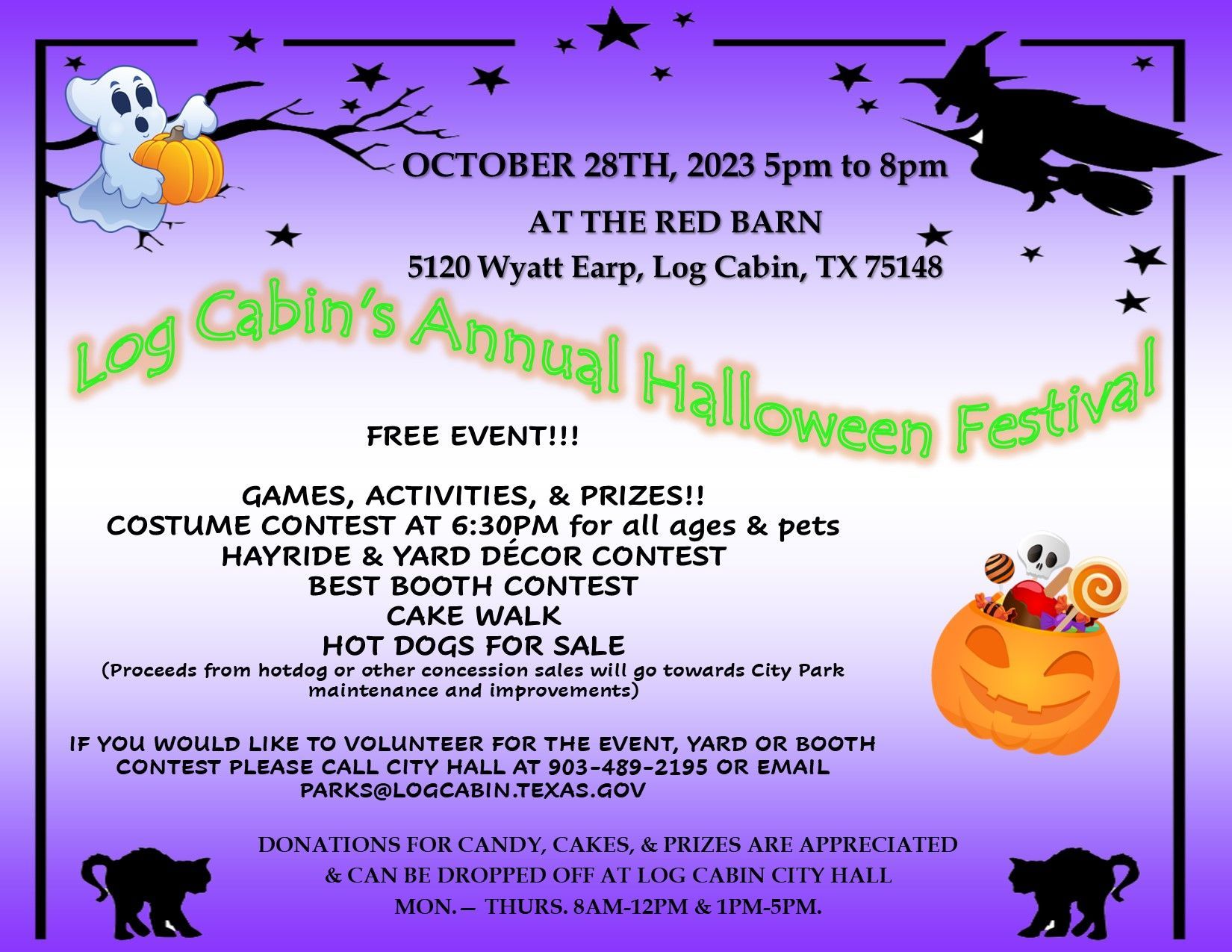 An advertisement for the log cabin 's annual halloween festival