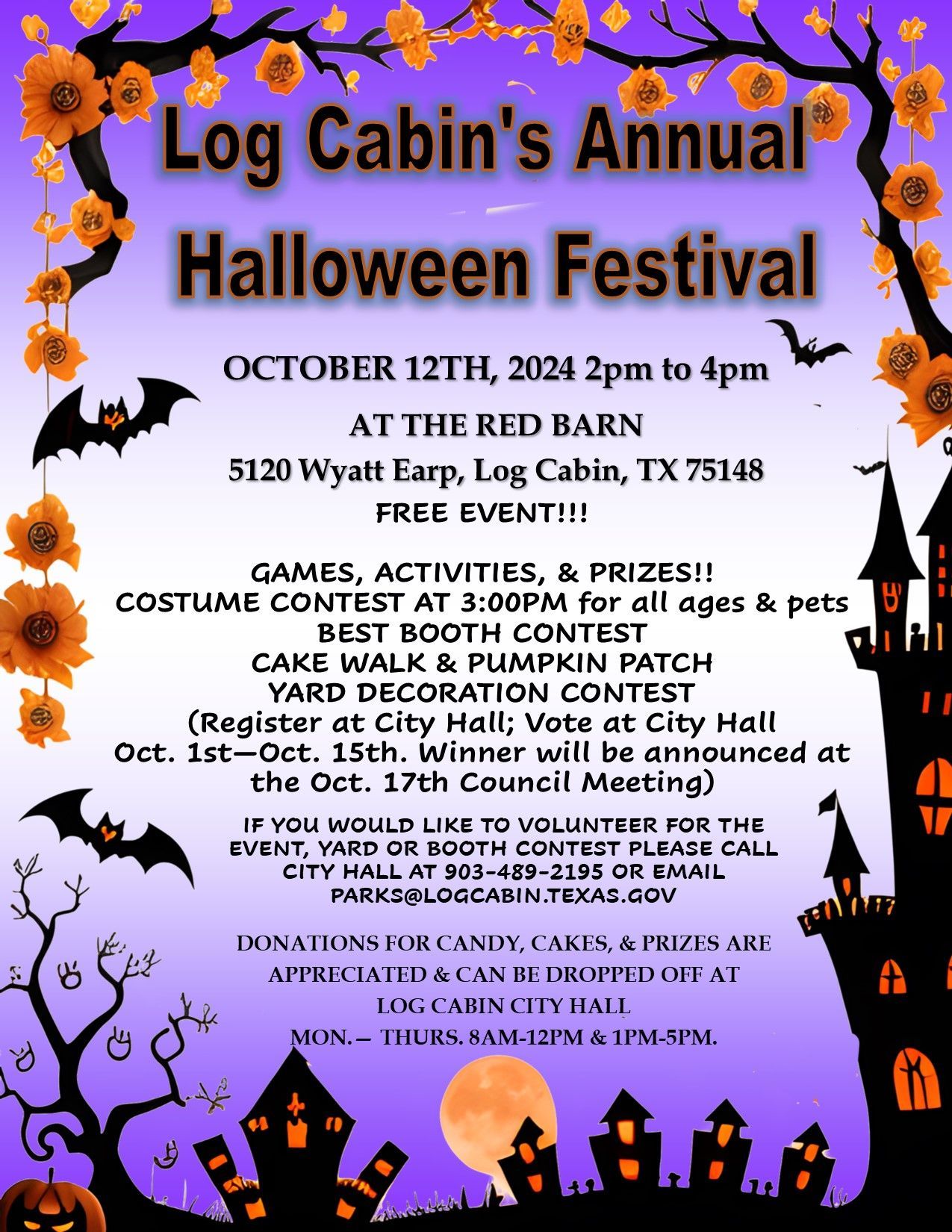 An advertisement for the log cabin 's annual halloween festival