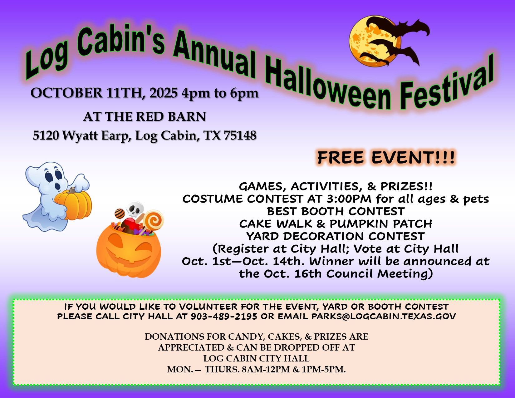 An advertisement for the log cabin 's annual halloween festival