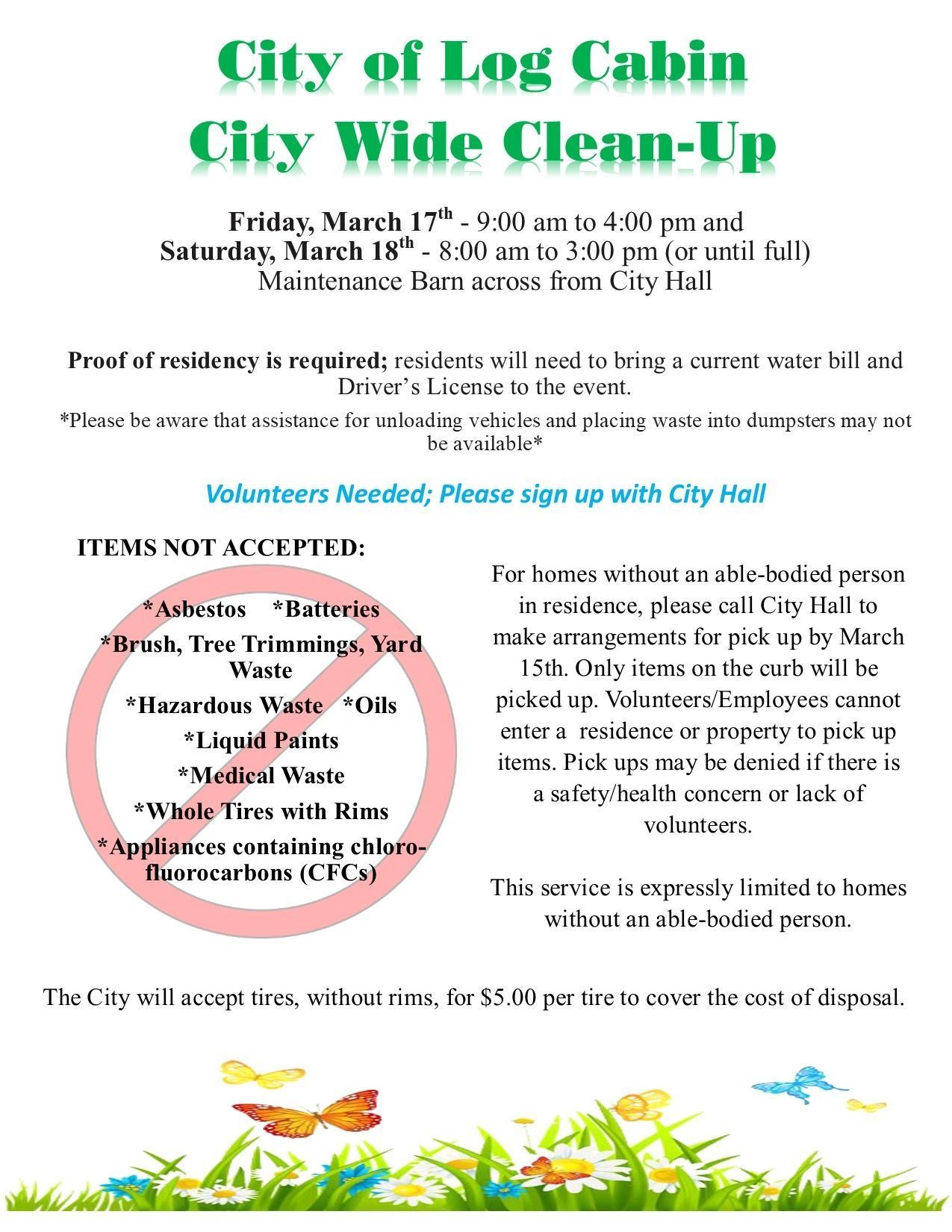 A flyer for the city of log cabin city wide clean-up.