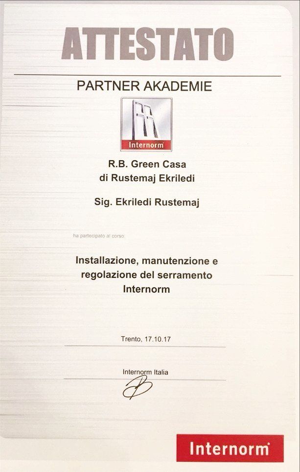 Attestato montatore specializzato internorm