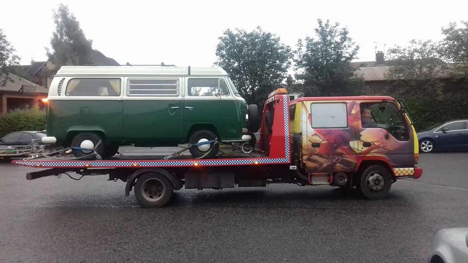 van on a recovery vehicle