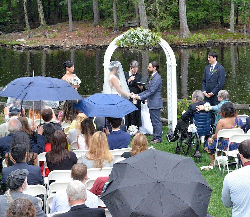 bride and groom Wedding Ceremony MA wedding DJ at 1761 Old Mill Restaurant, Westminster, MA