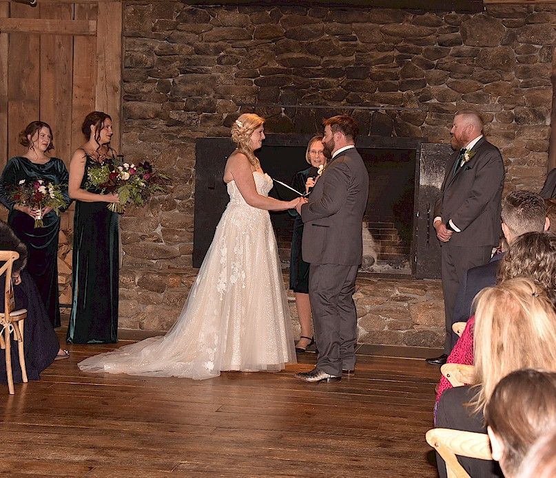 wedding ceremony at Barn on the Pemi, Plymouth, NH