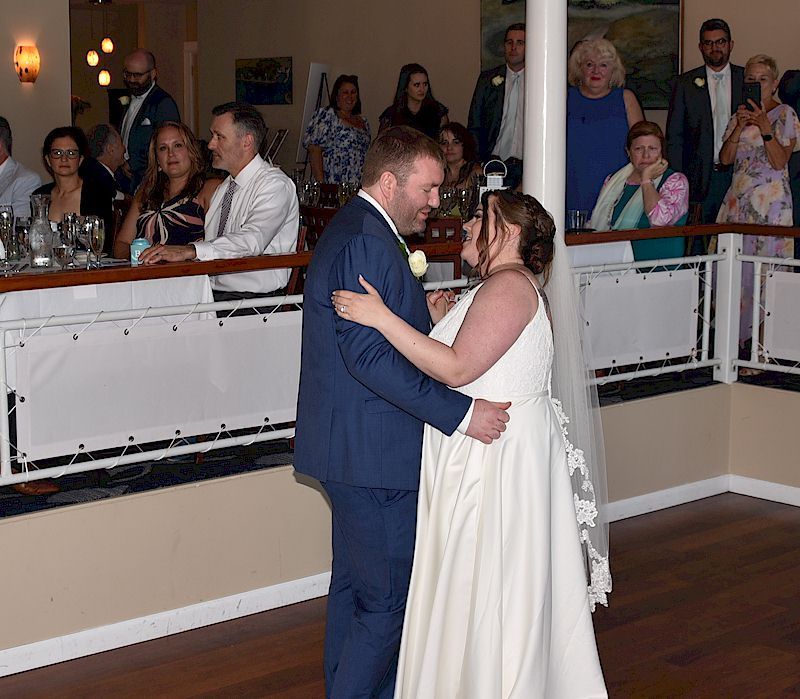 bride and groom first dance at Dockside Guest Quarters, York, Maine Wedding DJs