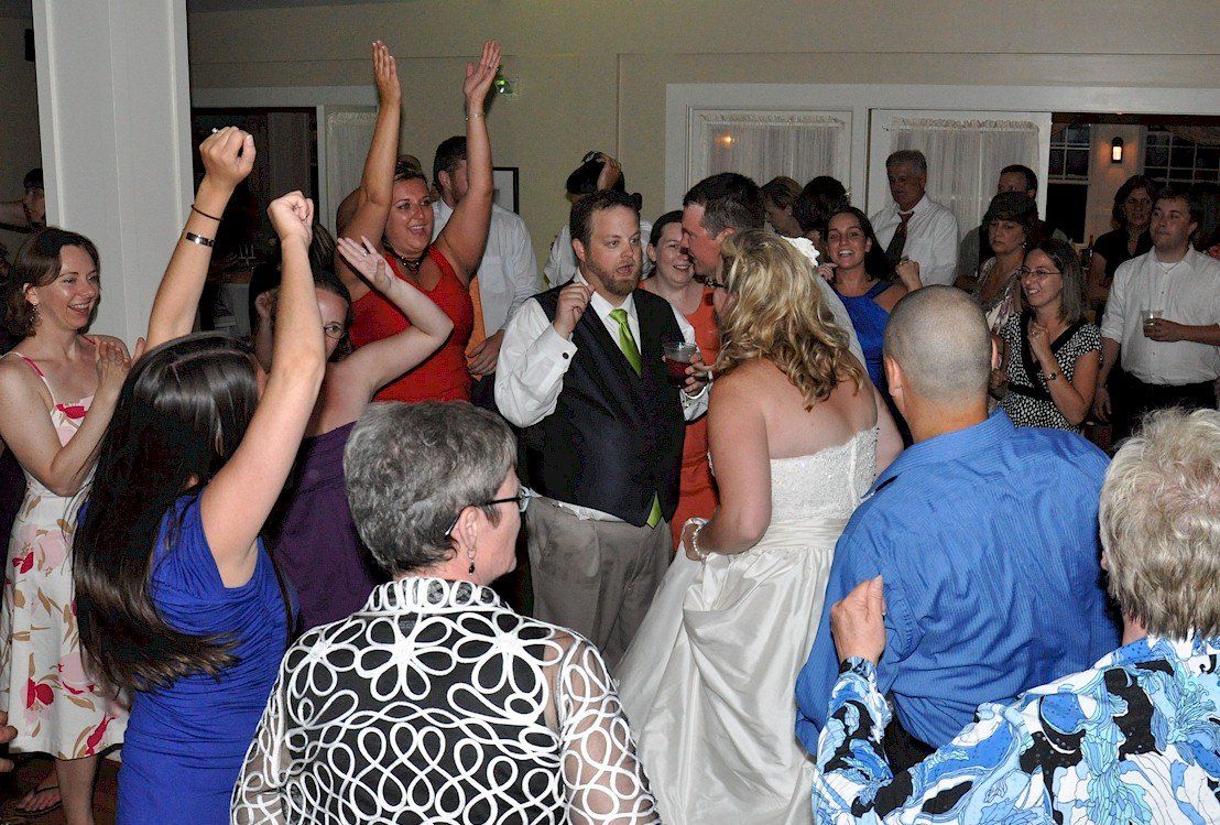 wedding guests DJ dancing at Newagen Seaside Inn, Southport Island, Maine