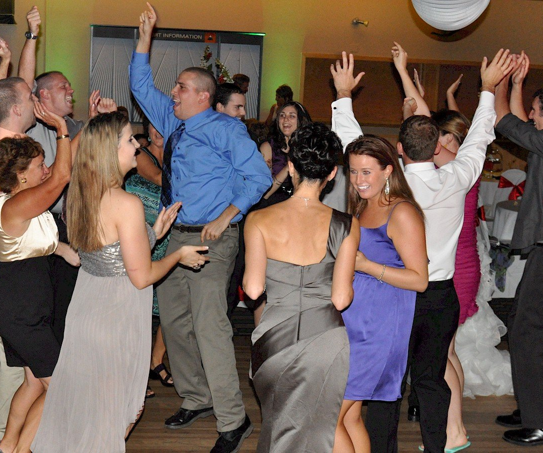 wedding guests DJ dancing at Sugarloaf USA Resort, Carrabassett Valley, Maine
