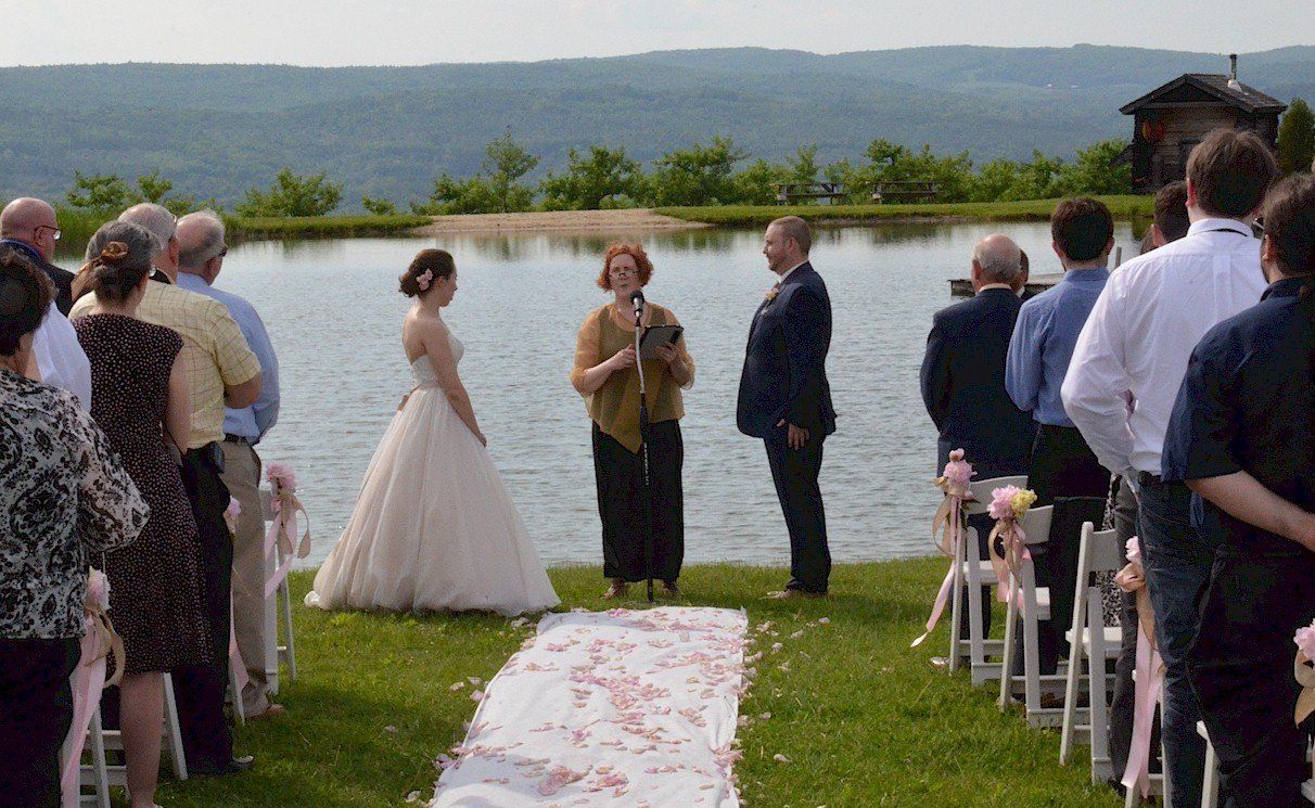 wedding ceremony at Alyson's Orchard, Walpole, NH