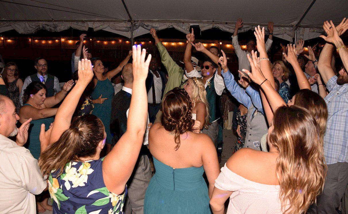 wedding guests dancing at Cisco Brewery, Portsmouth, New Hampshire