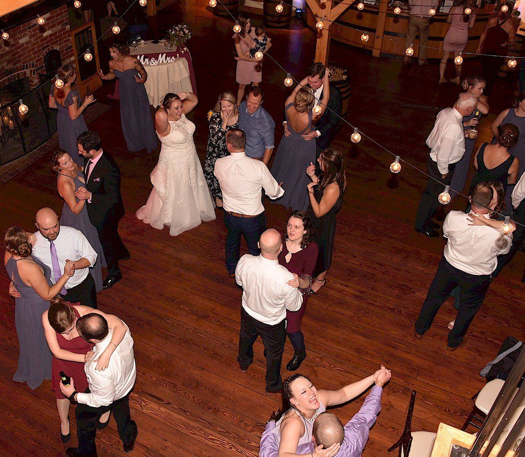 wedding guests dancing at Zorvino Vineyards, Sandown, New Hampshire
