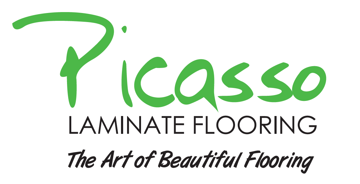 A logo for picasso laminate flooring , the art of beautiful flooring.