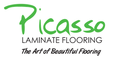 A logo for picasso laminate flooring , the art of beautiful flooring.