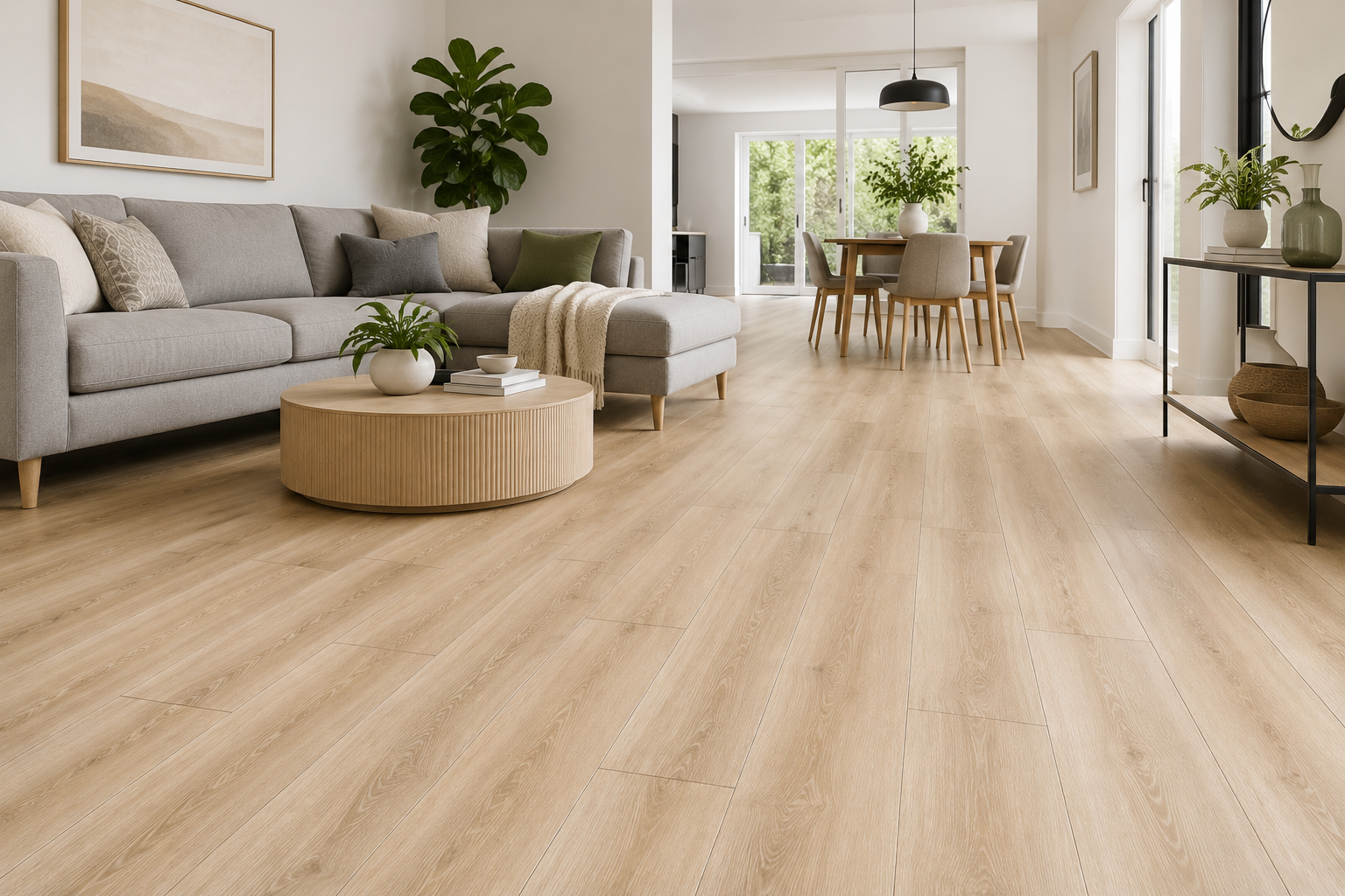 Modern laminate flooring in stylish open-plan Gauteng home