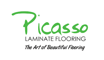 A logo for picasso laminate flooring , the art of beautiful flooring.