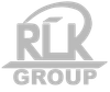 A gray logo for rlk group on a white background.