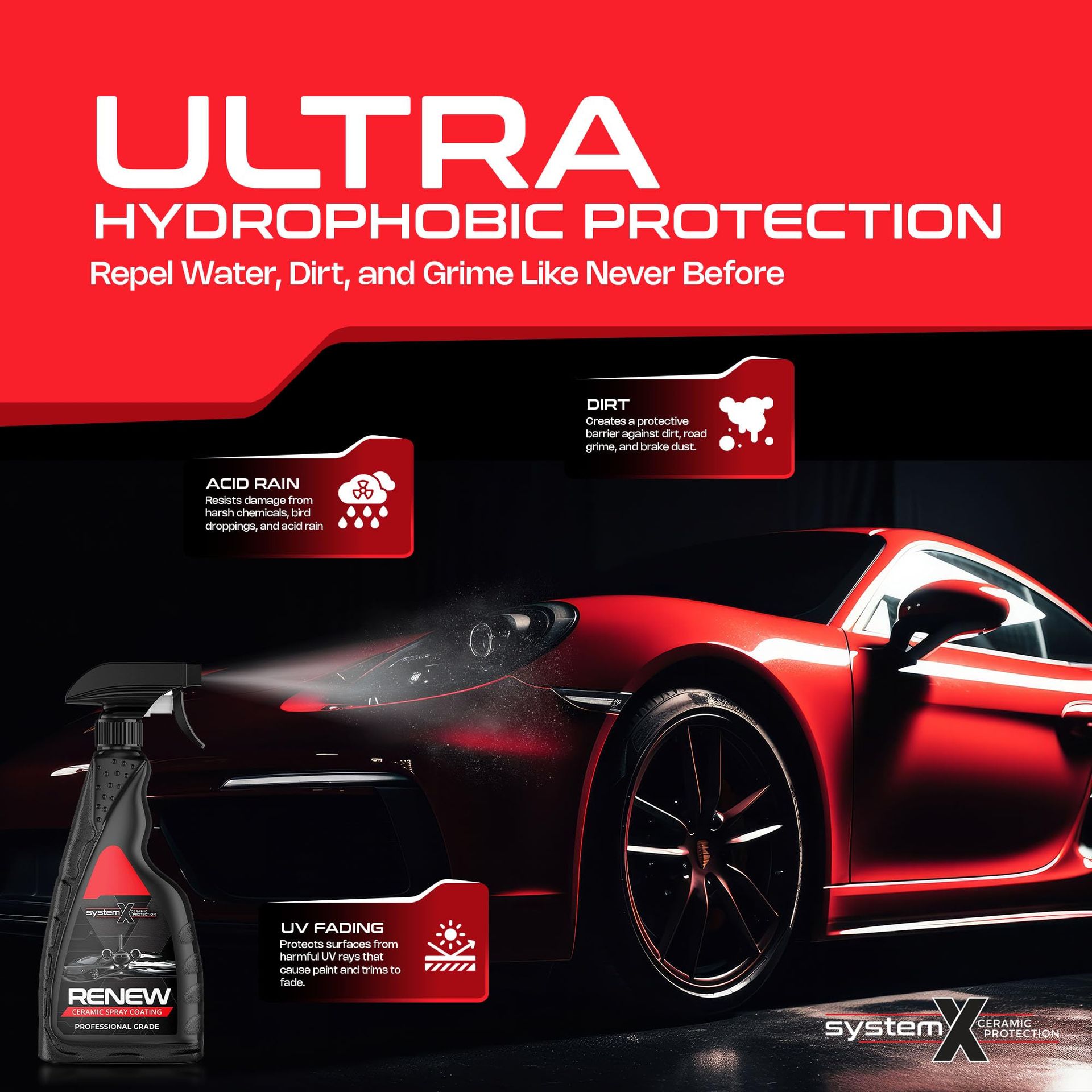 Red car being sprayed with