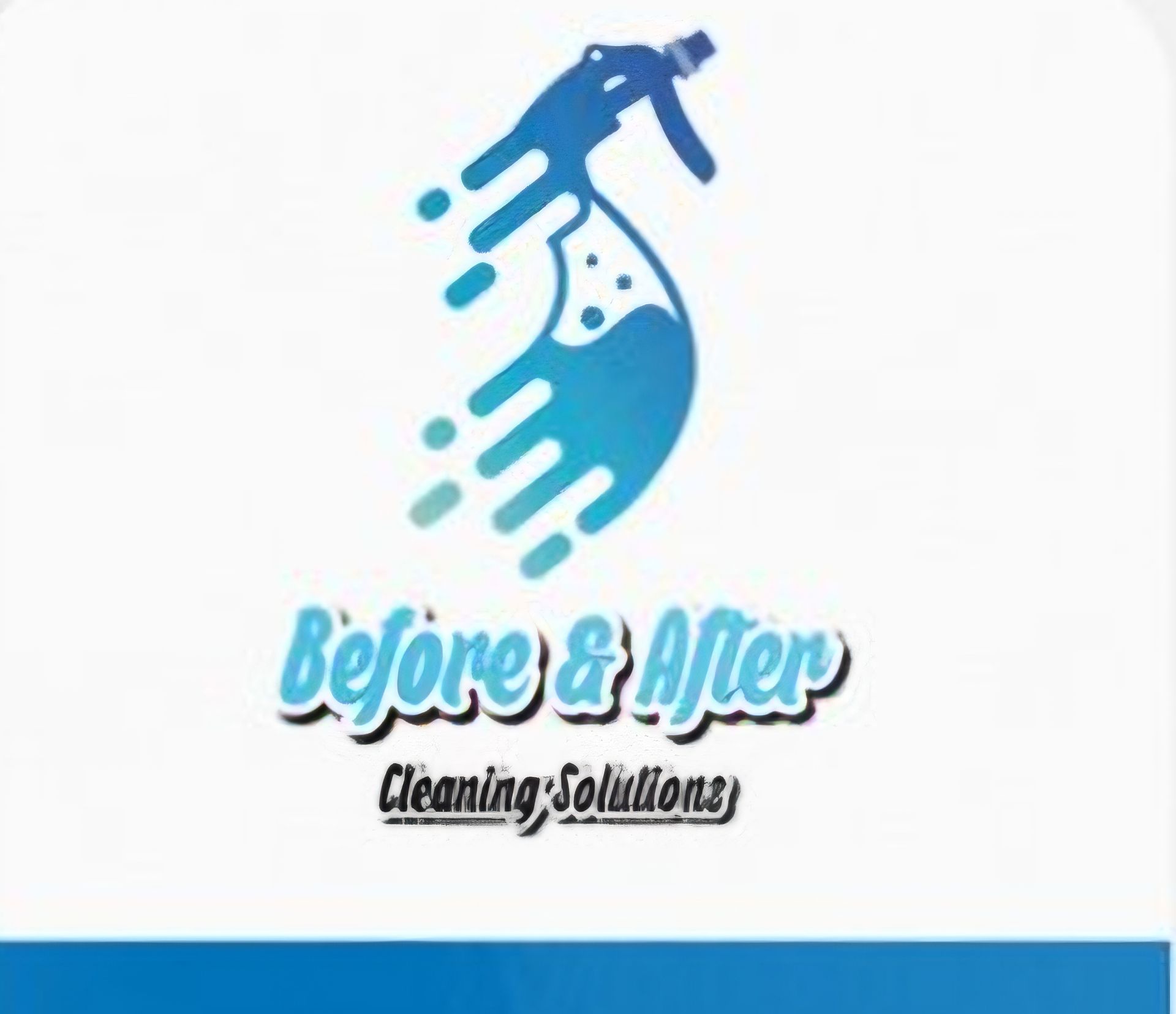 Logo for "Before & After Cleaning Solutions" with a spray bottle symbol showing a dirty side and a clean side, with text.