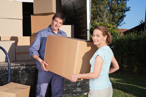Professional movers moving carton