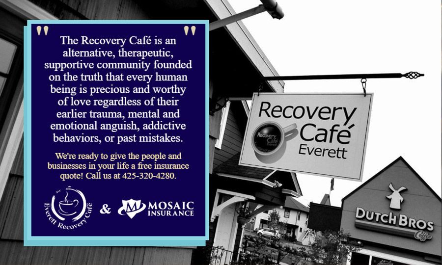 Blog Page - Recovery Cafe Everett Store Sign with Dutch Bros Store Sign in the Background