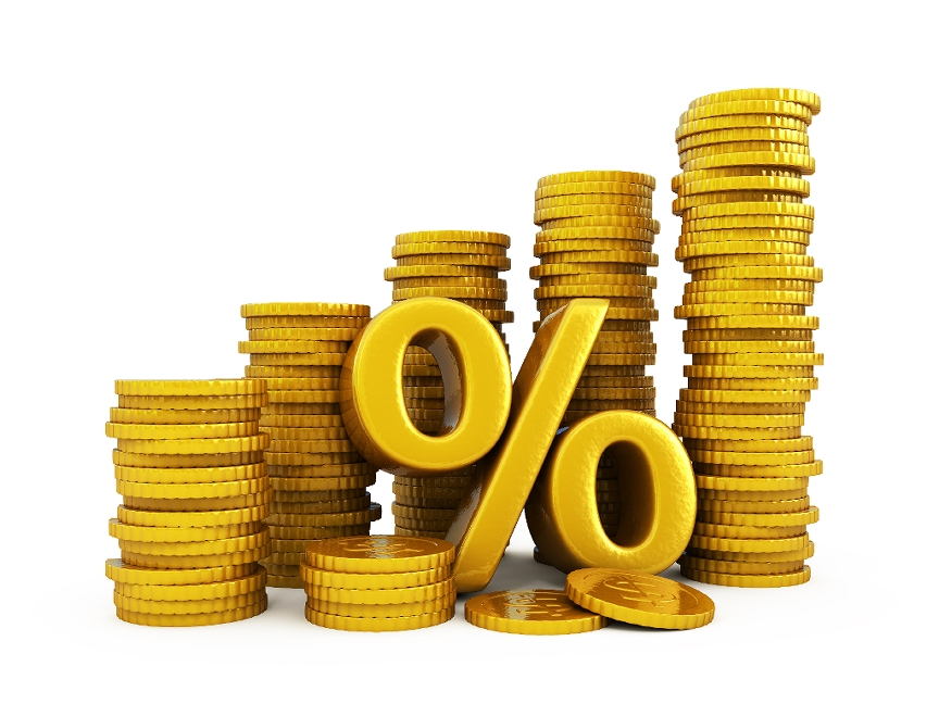 gold coins and percent sign