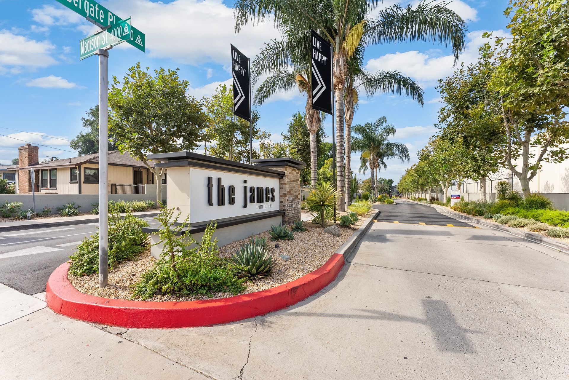 The James front monument sign