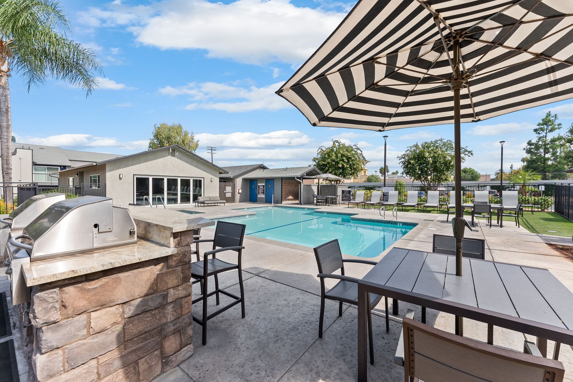 The James swimming pool and umbrella