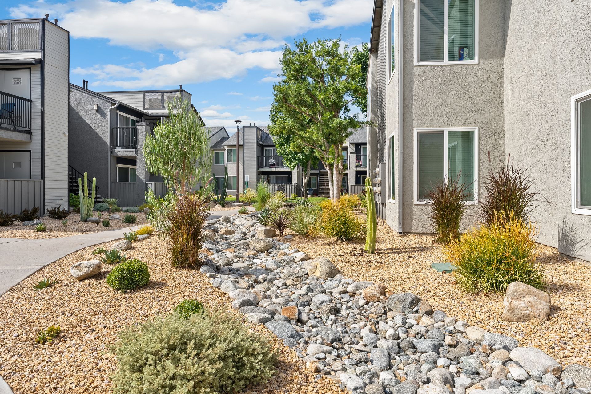 The James rocks and green landscaping