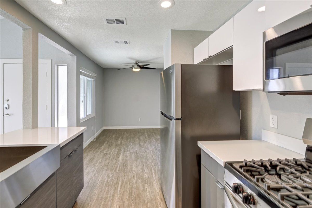 The James modern kitchen and dining area flipped