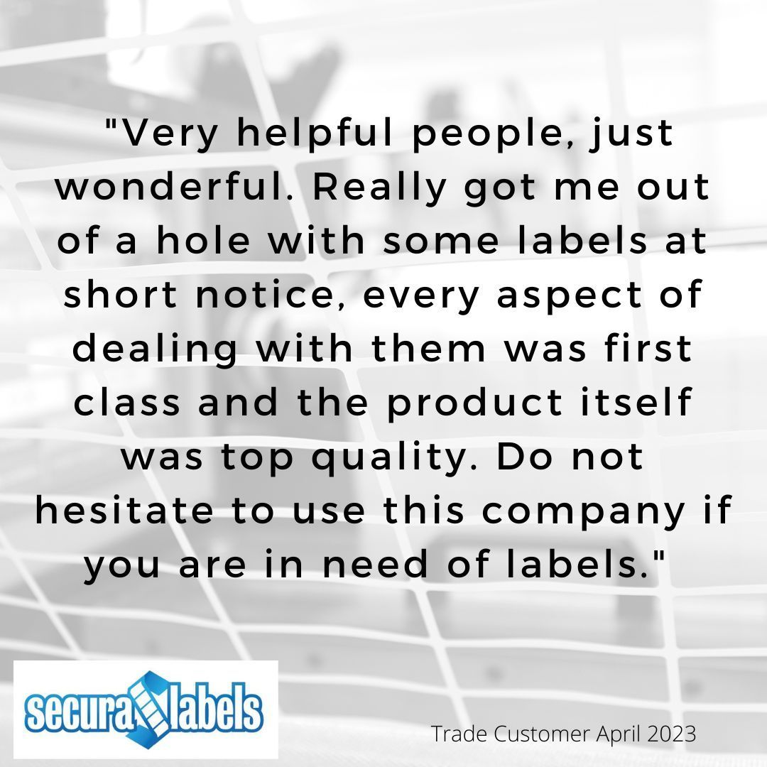 Testimonial for Secura Labels stating '...Do not hesitate to use this company if you are in need of labels.'